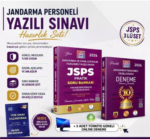JANDARMA PERSONELİ YAZILI SINAV PRATİK HAZIRLIK SETİ- JSPS 3 LÜ SET - SORU BANKASI VE 10 DENEME - 3 TÜRKİYE GENELİ DENEME