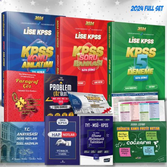 2024 Lise KPSS 5 li Ful Set + Konu Anlatımı + Soru Bankası + Paragraf + Problematik + 5 Deneme